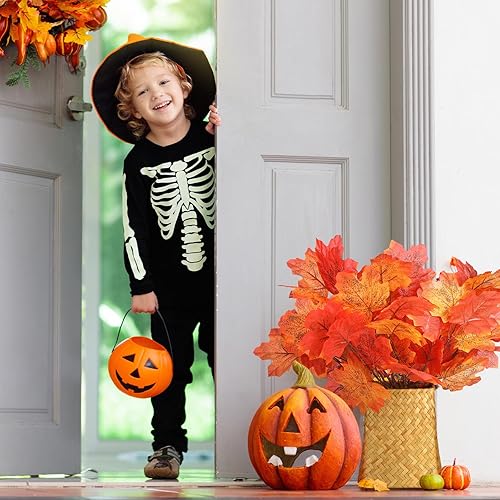 Miniatura 6 de Tigeen 8 piezas de hojas de arce artificiales para decoración de hojas de otoño falsas para Acción de Gracias, hogar, interior, exterior, cocina,