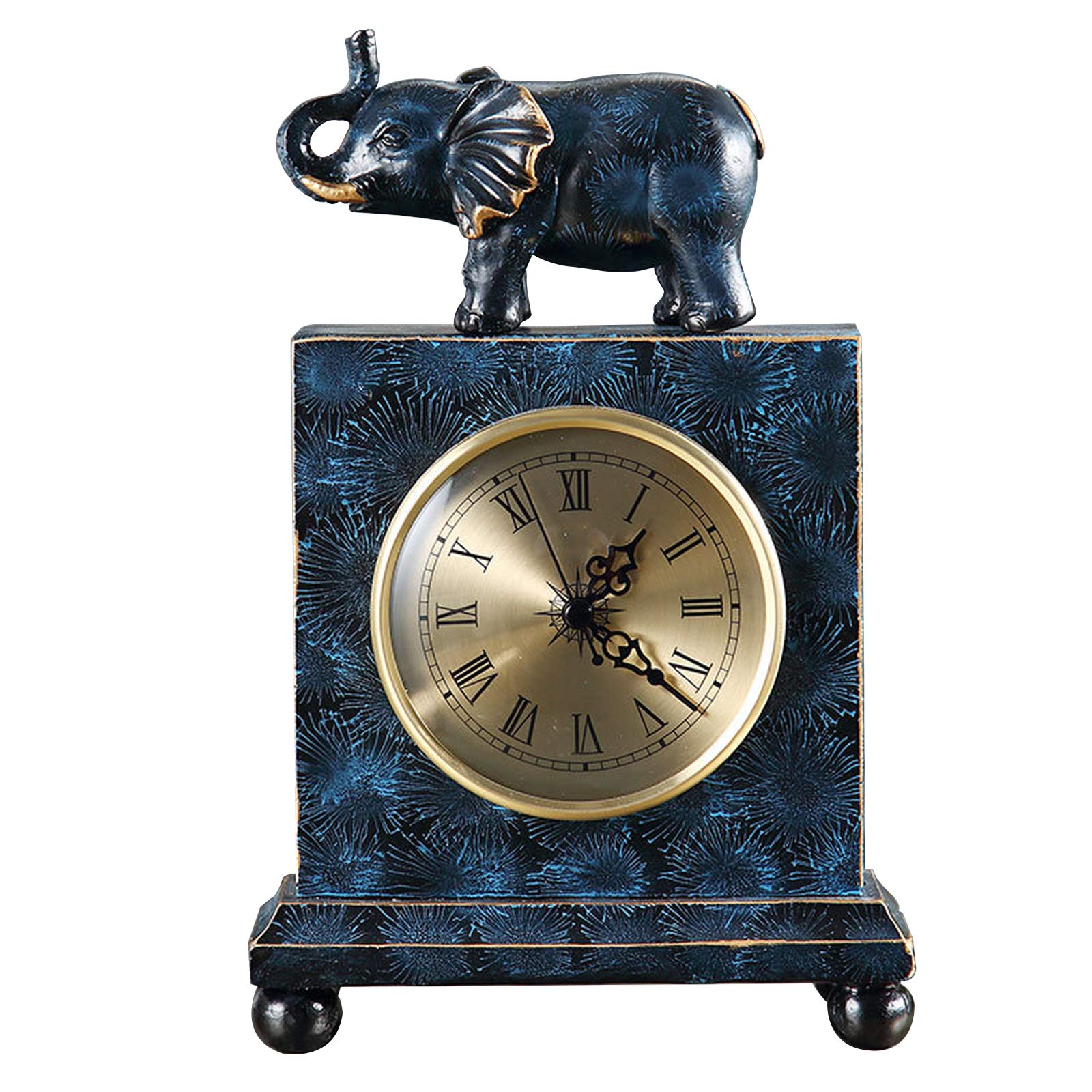 QBLDX Creative Elephant Look Mantel Clock, Desktop Silent Desk Clock, High-end Retro Home Decoration, Apply To Living Room Bedroom The Mall Gift(Color:B)