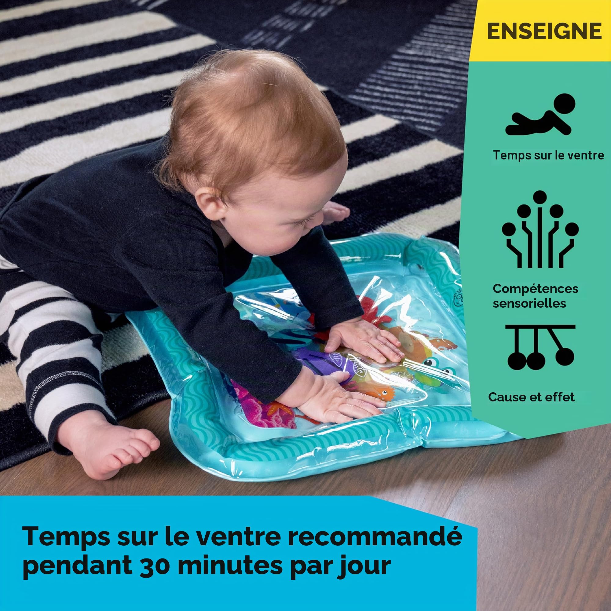 Baby Einstein Tapis d'eau Ocean Explorers Sensory Splash Water Mat pour Jeux à Plat Ventre ou Assis 0 à 36 Mois