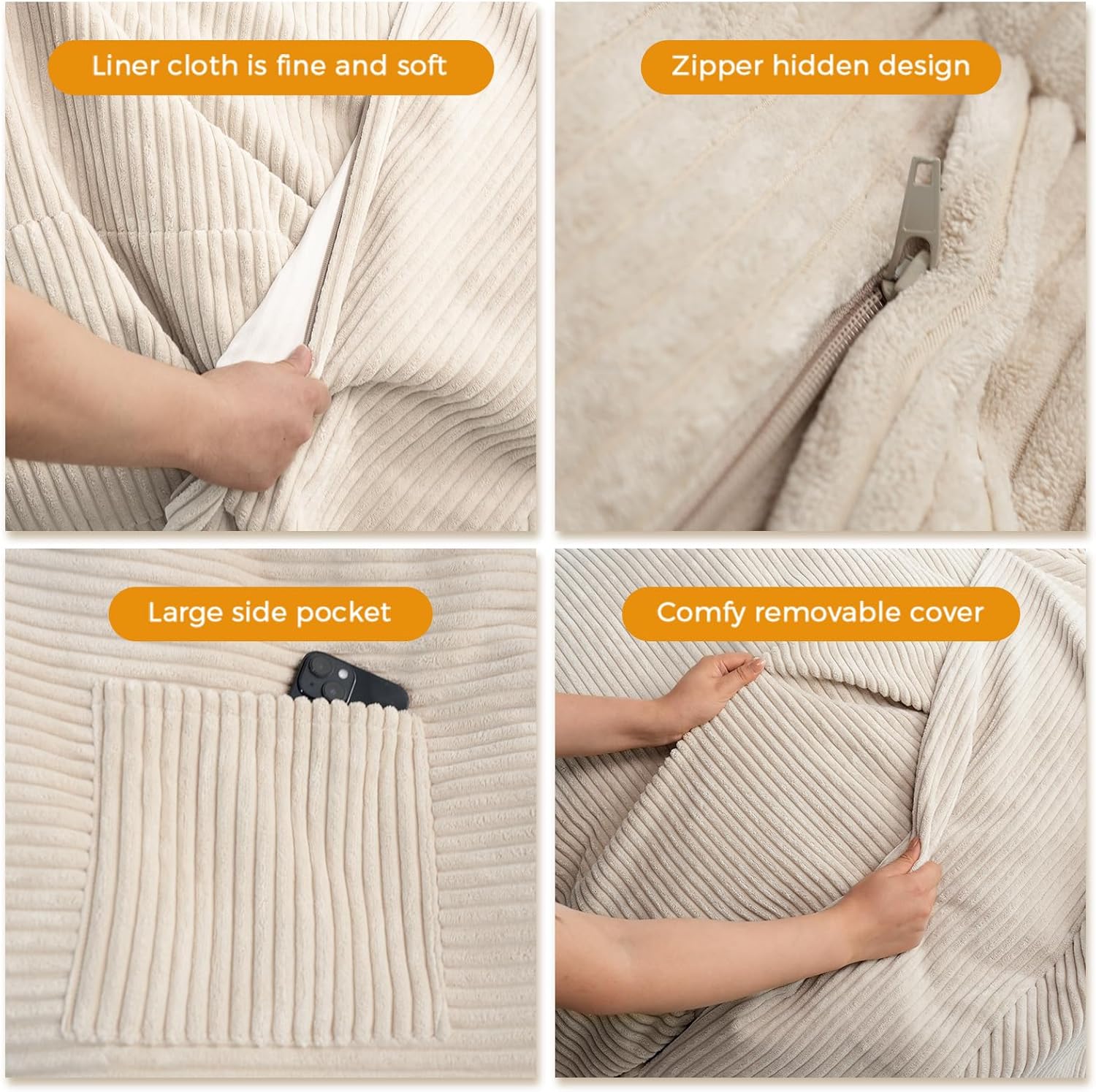 MAXYOYO Giant Bean Bag Chair Bed for Adults, Convertible Beanbag Folds from Lazy Chair to Floor Mattress Bed, Large Floor Sofa Couch, Big Sofa Bed, High-Density Foam Filling, Machine Washable