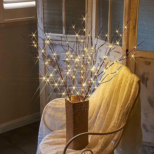 Miniatura 3 de Fudios Luces de rama enchufables con temporizador, ramas de sauce con luces para jarrón rama, 32 pulgadas, 150 LED, decoración de fiesta de