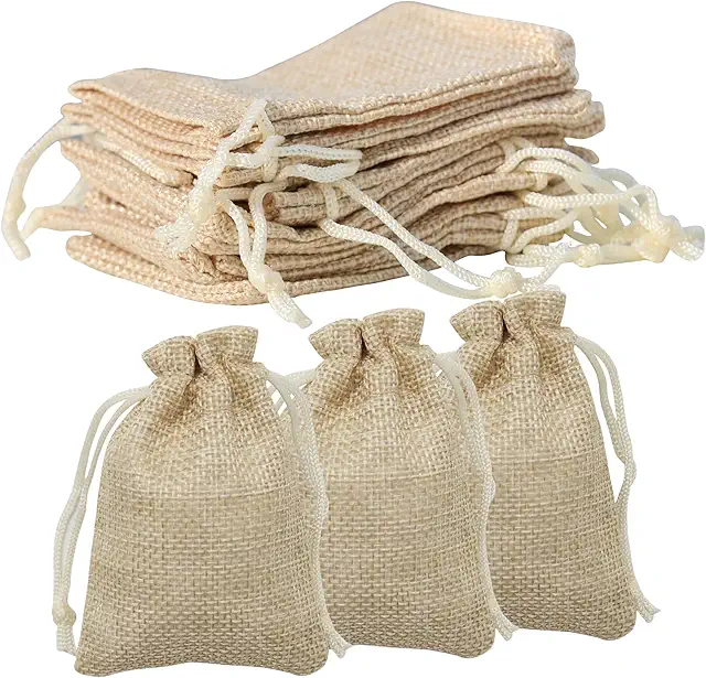 LWMLWM 100-Piece Jute Bags with Drawstring, 7x9 cm Small Linen Bags for Gifts & Crafts