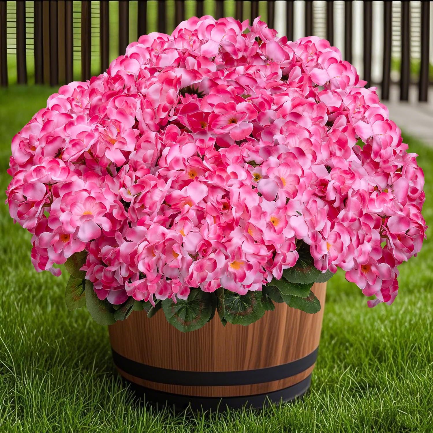 6PCS Artificial Geraniums Outdoor Flowers, Faux Pink Geraniums Artificial Flowers Plants Outdoor UV Resistant Plants, Realistic Silk Flowers for Cemetery, Front Porch Decor, Table Centerpiece - Image 5