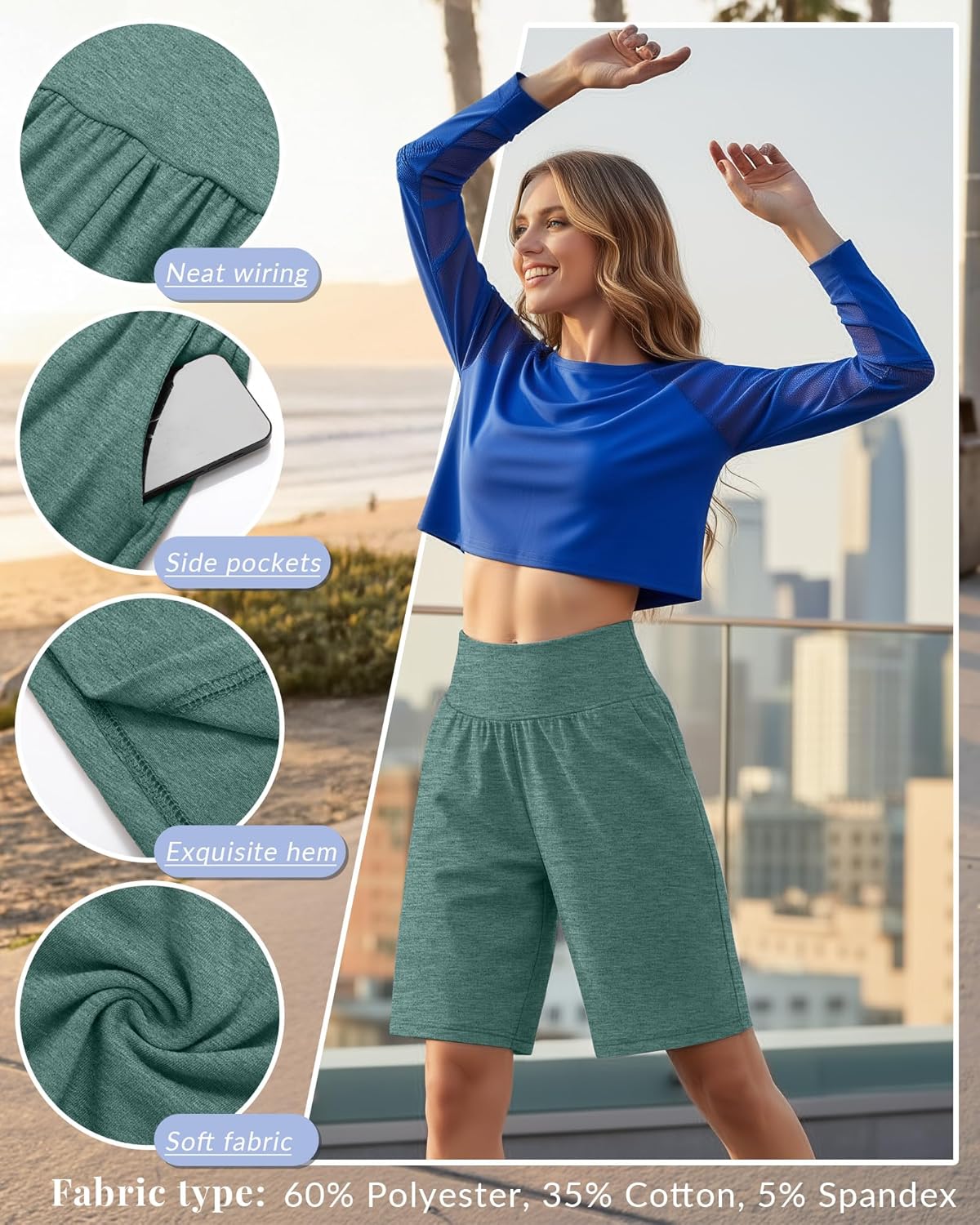 Neer 3 Pack Women's Bermuda Shorts, High Waist Basic Stretch Casual Bottoms Knee Length Summer Athletic Short with Pockets - Image 3