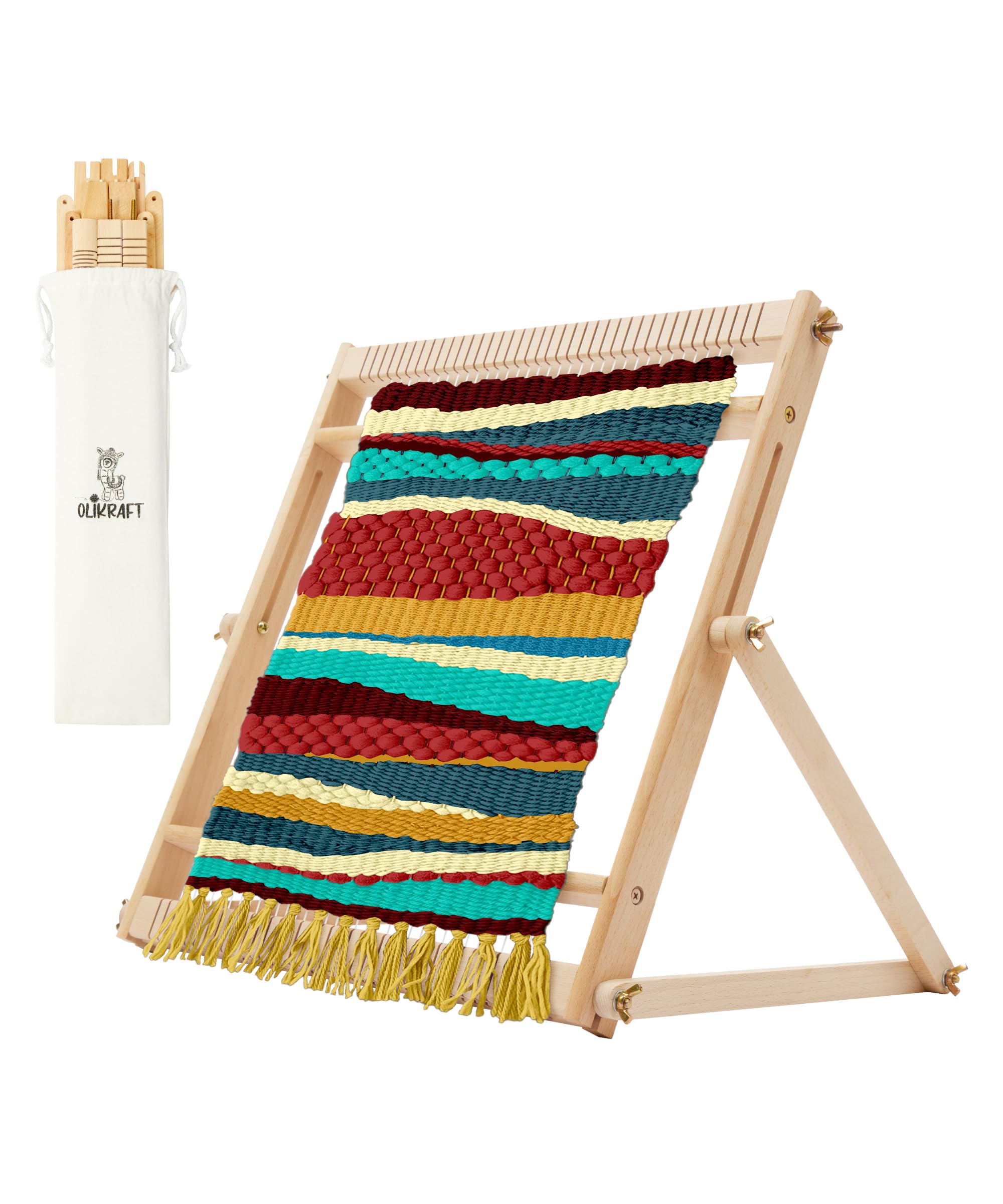 Olikraft Wooden Weaving Loom with Adjustable Stand - Weaving Looms for Adults and Kids. Loom Kit. Small Heddle. Telar. (Small)