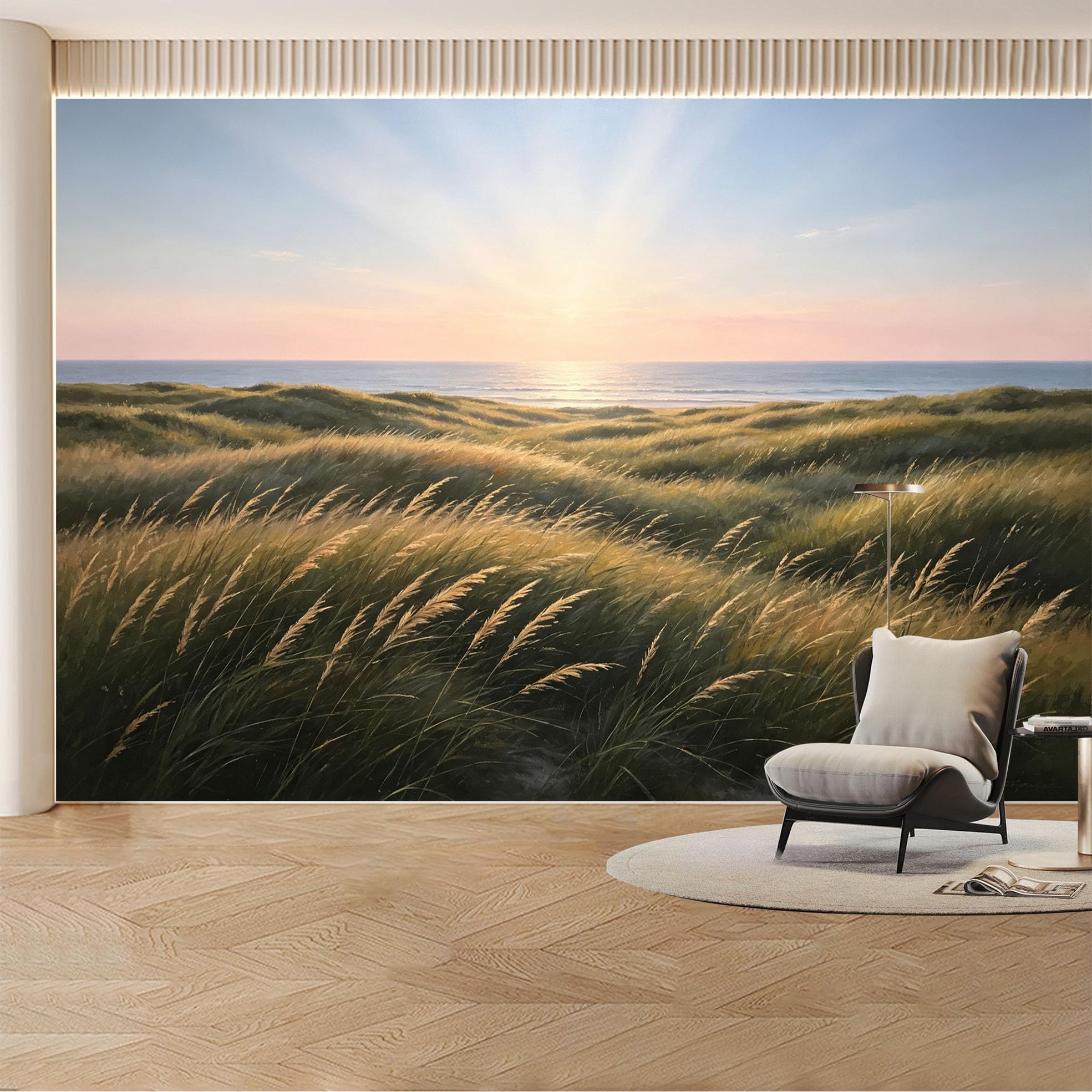 Custom Wall Mural Wallpaper Coastal Dune Ocean Landscape Nature 3D Effect Wall Decor Sunset Misty Removable SelfAdhesive Large Photo for Living Room， Bedroom， Office