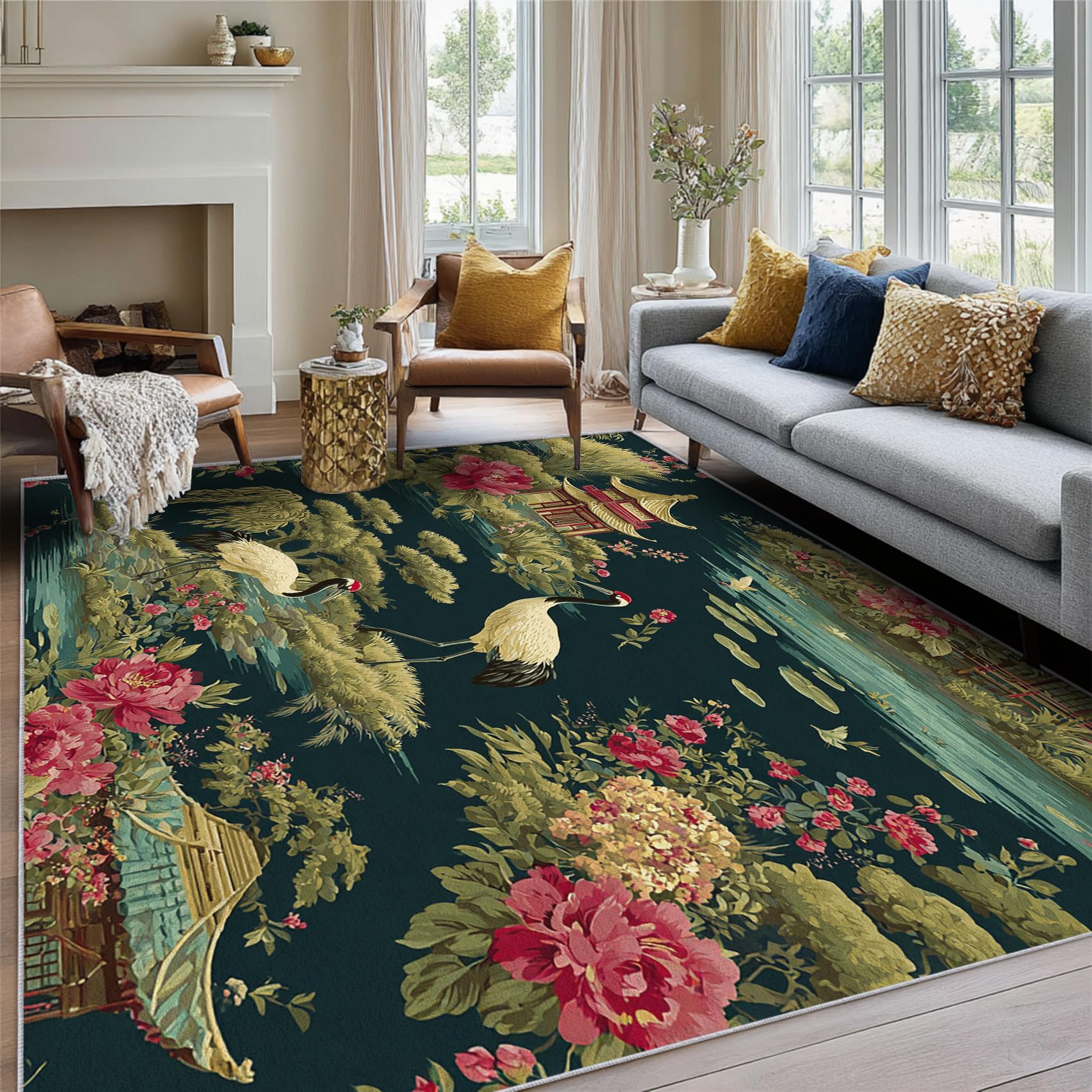 Tapis chinoise de salon 160x230cm lavable pour en finir avec les tapis qui glissent