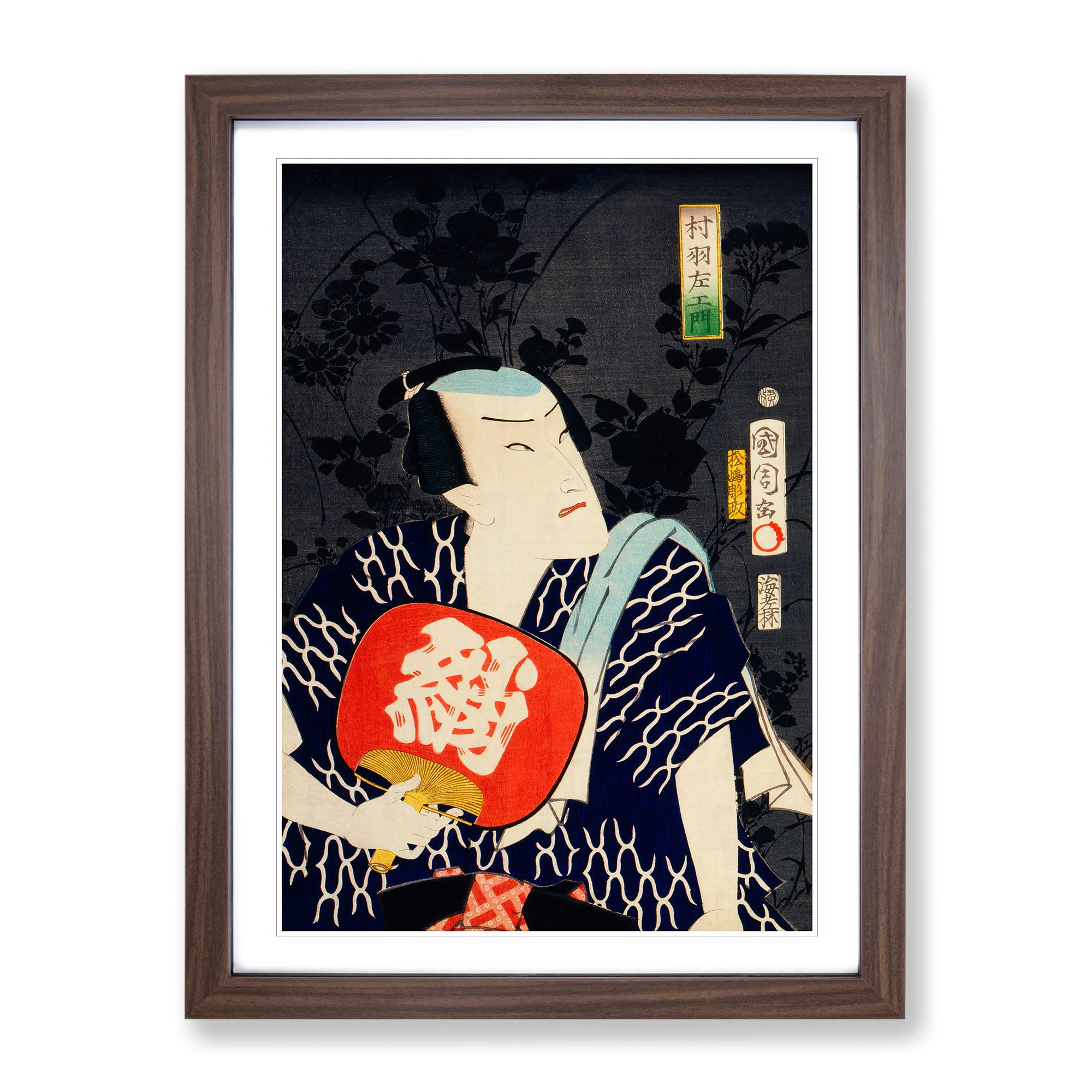 Man With A Fan By Toyohara Kunichika Asian Japanese Framed Wall Art Print