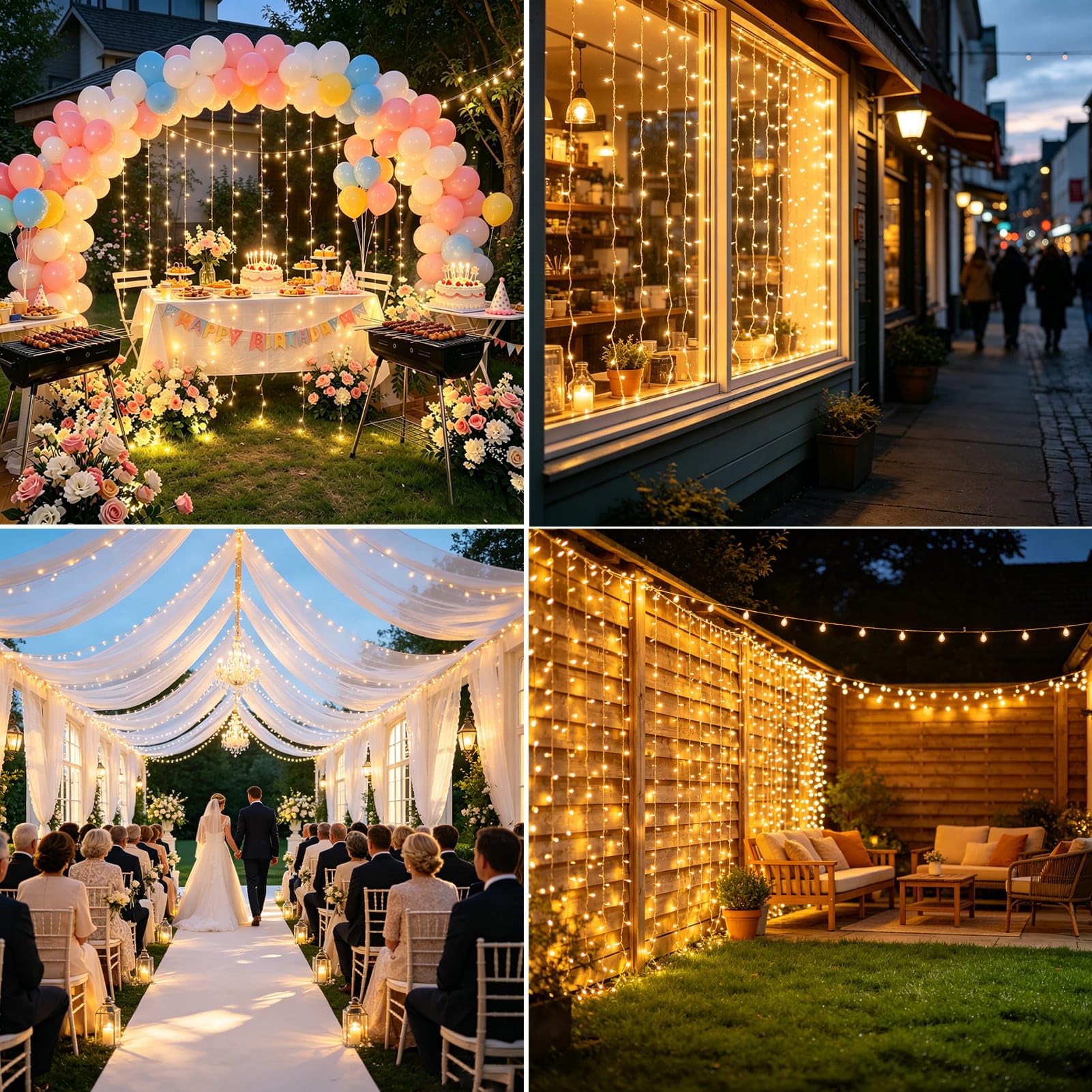 2 Stück Lichtervorhang Aussen 6M x 3M 600 LED Lichterketten Vorhang mit Stecker, 8 Modi, Timer, Wasserdicht Lichterkette Hängend für Wand Balkon Hochzeit Pavillon Terrassen Garten Außen Deko