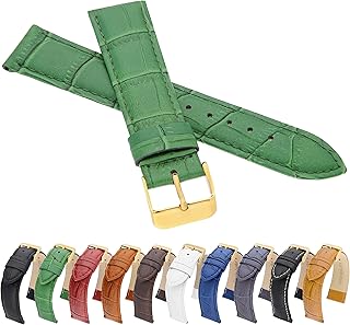 MARCHEL Gold Croco LM Lederarmband Schwarz Blau Weiß Braun Rot Grün Krokoprägung Uhrenarmband Krokodilmuster Rindsleder Uhrband Goldene Schließe