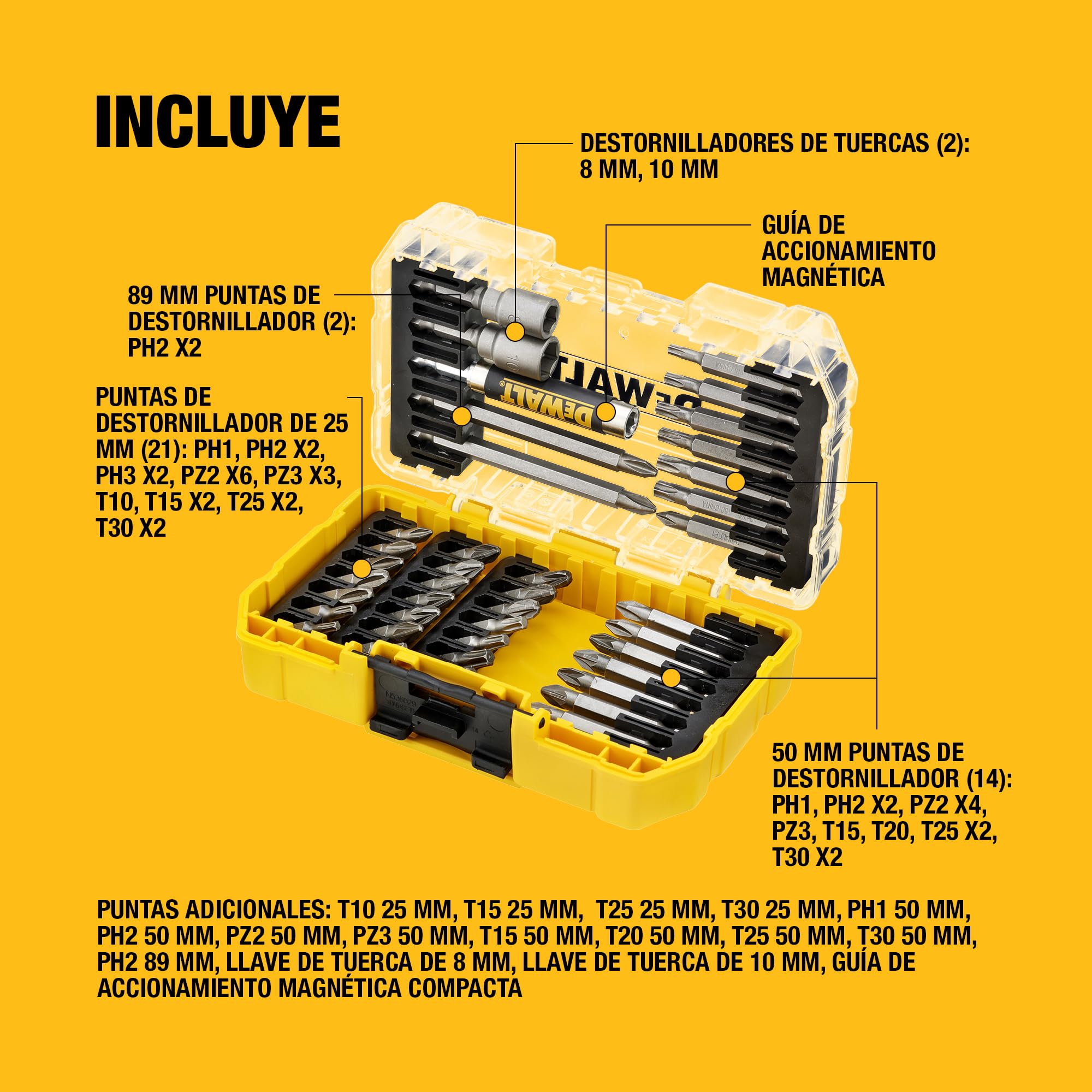 DEWALT Set de 40 Piezas para Atornillar en Estuche Compacto TOUGHCASE, DT70702