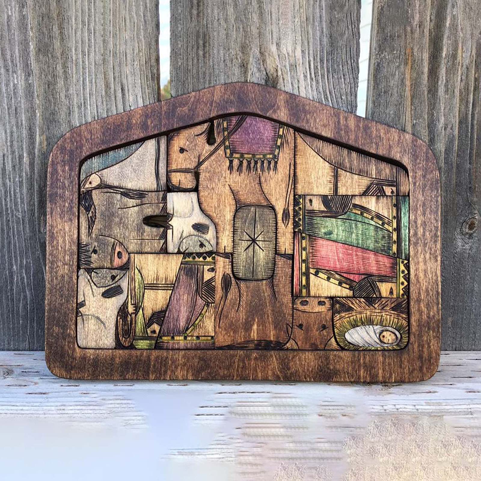 Amazon.com: Nativity Puzzle with Wood Burned Design, 3D Wooden Jesus Statue  for Adults Home Decor Birthday Present Gifts : Toys u0026 Games
