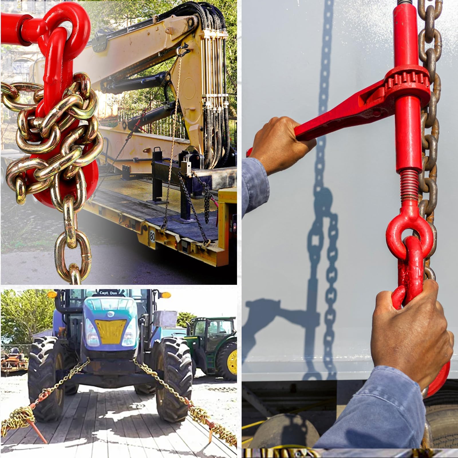 4er-Pack Ratschengurte 3/8"-5/16" Für Ketten Der Güteklasse 70-80, Sichere Ladungssicherung Mit G70-Haken Und Verstellbarer Länge (25"-32"), Robust Für Verzurren, Transportieren Und Abschleppen