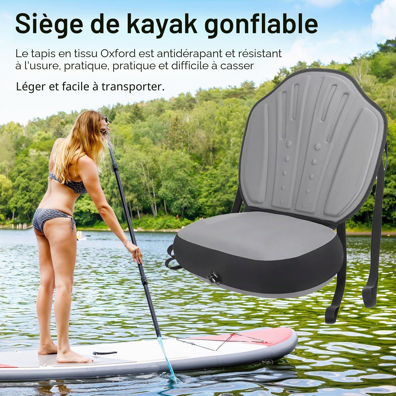 Siège de Paddle Gonflable, Coussin de Siège de Kayak, Siège de Kayak Universel pour Stand Up Paddle - Siège de Kayak Confortable Réglable Siège de Sup pour Bateaux Gonflables Amateurs de Pêche