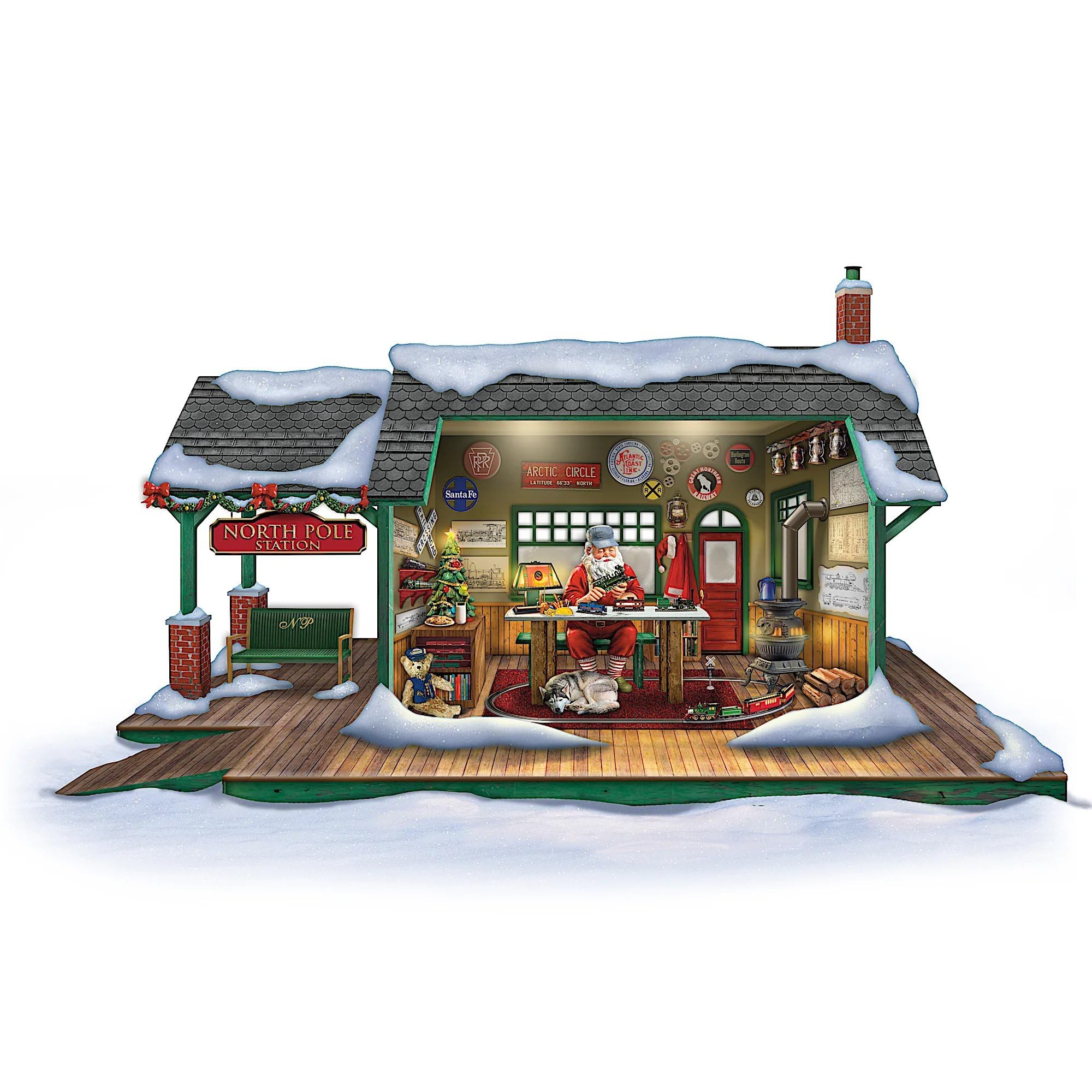 The Bradford Exchange Illuminated Santa's Train Workshop Christmas Sculpture