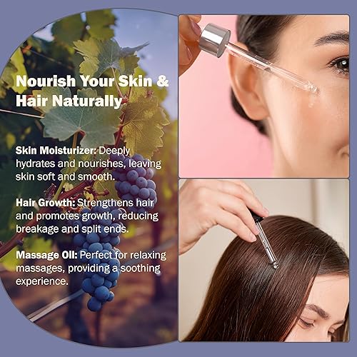 Miniatura 4 de Aceite de semilla de uva de 16 onzas líquidas prensado en frío, 100% puro, natural portador para la piel, cuerpo, cara y crecimiento del cabello.