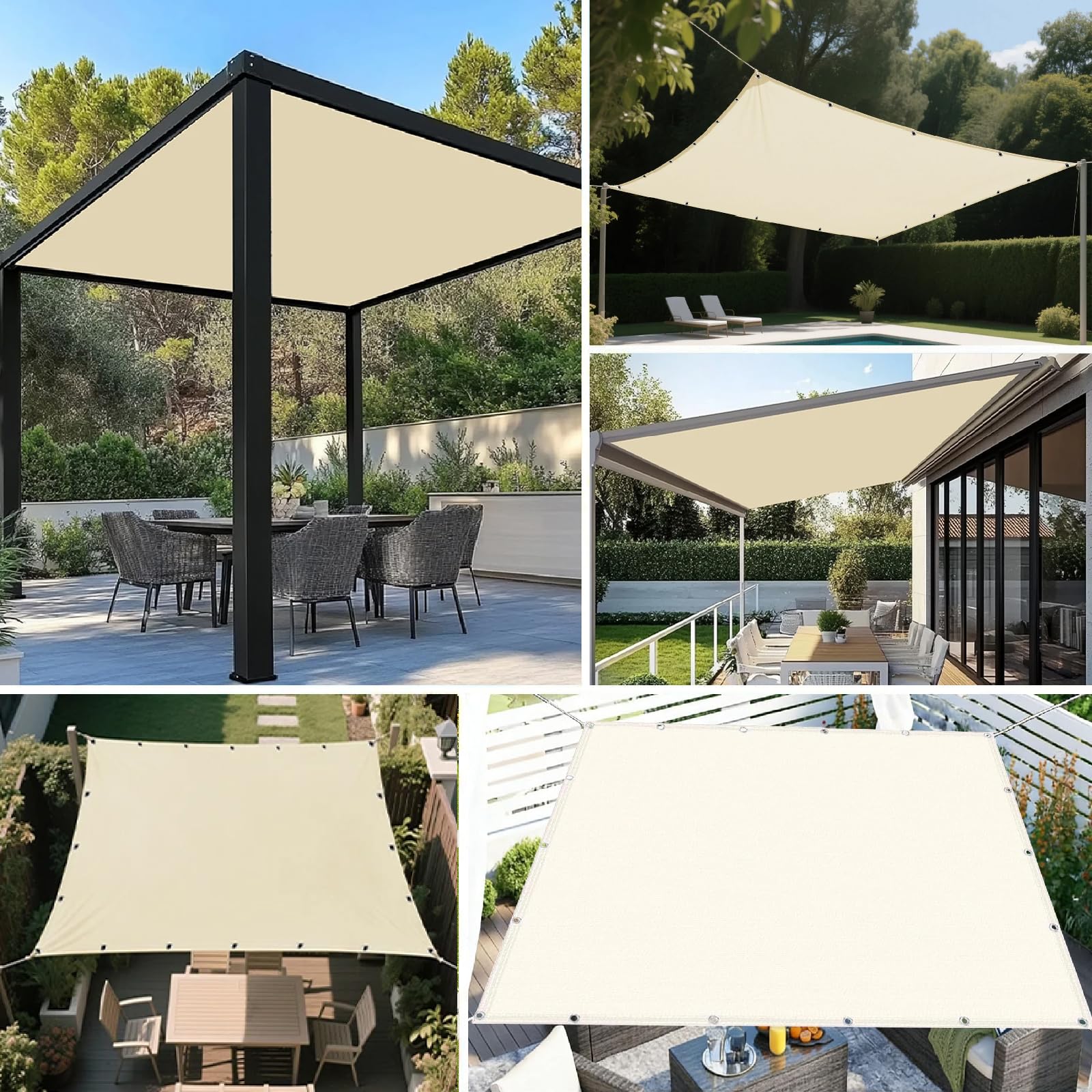 Toldo Vela de Sombra Impermeable 3.5x3.5m Rectangular Toldos Exterior Terraza Protección Rayos UV 95% Resistente al Desgarro para Terraza Balcon Patio Exteriores Jardín Césped (Beige)