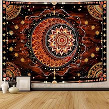 Wegklazax Celestial Mandala Tapestry, Sun Moon Floral Wall Art for Room Decor, Warm Bohemian Mystical Home Decor 90" L x 70" W