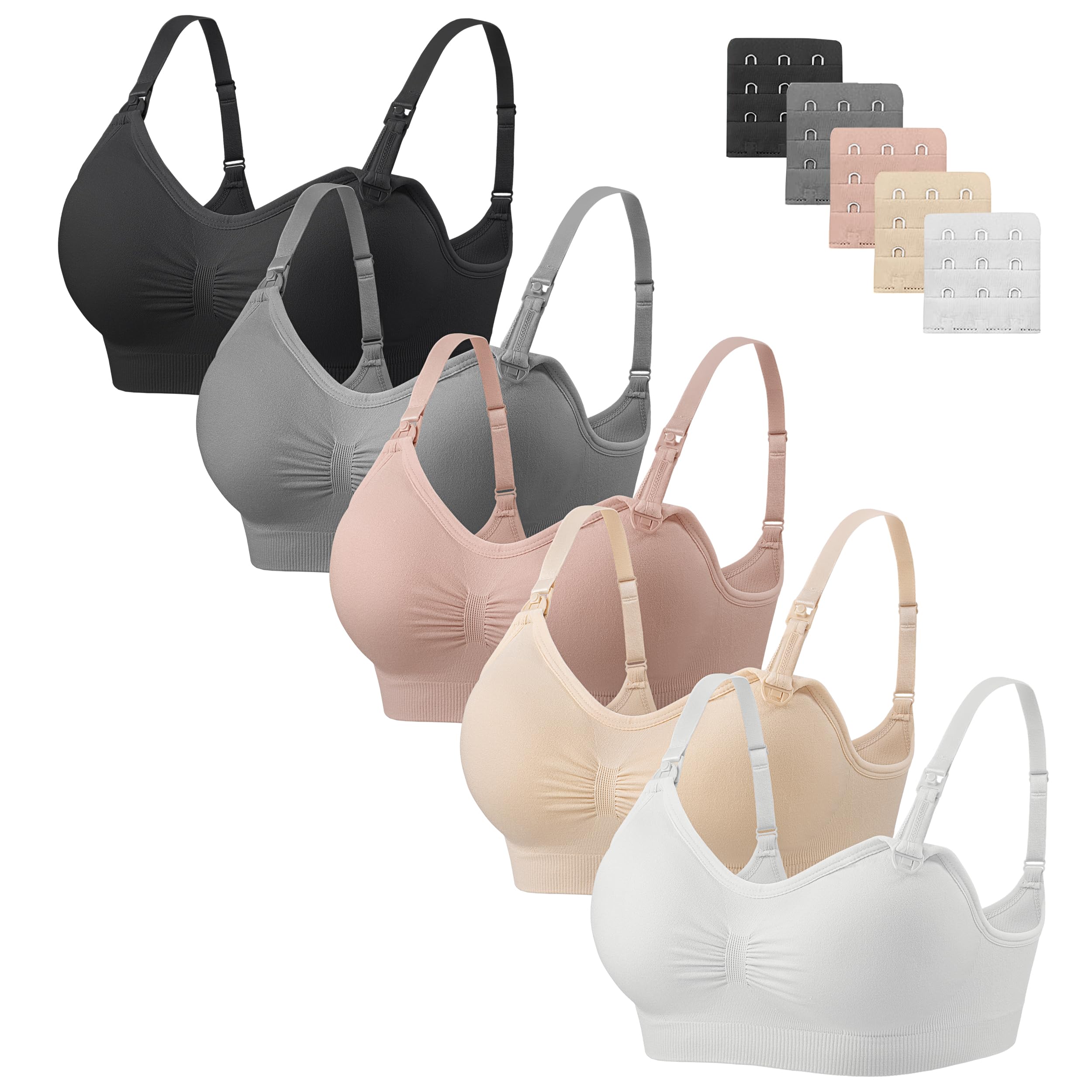 HBselect Sujetador Lactancia de Maternidad, 5 Pcs Sujetador de Lactancia Sin Costuras con Extensiones Sin Aros para Mujeres