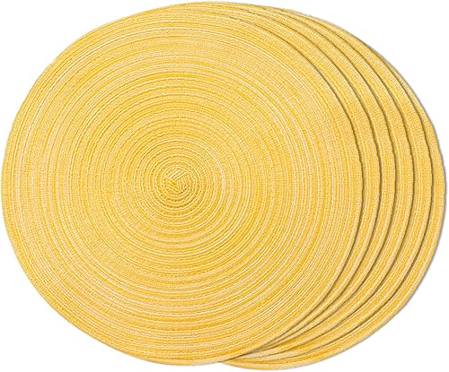 Miniatura 19 de FunWheat Juego de 6 manteles individuales redondos trenzados para mesas de comedor, manteles tejidos resistentes al calor, 15 pulgadas (negro, 6