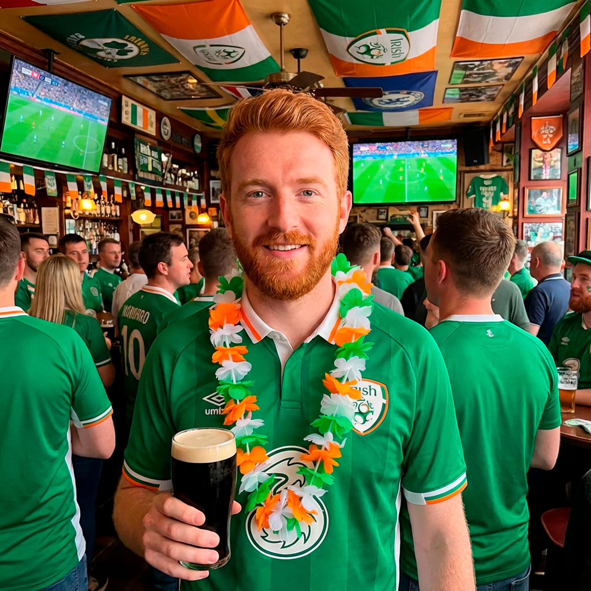 THE REPLICANT Pack de 10 Colliers Hawaïens Saint-Patrick – Fleurs en Tissu Vert Blanc Orange – Accessoire Déguisement Fête Irlandaise, Supporters Rugby Irlande, Soirée Pub & Carnaval – Taille Unique