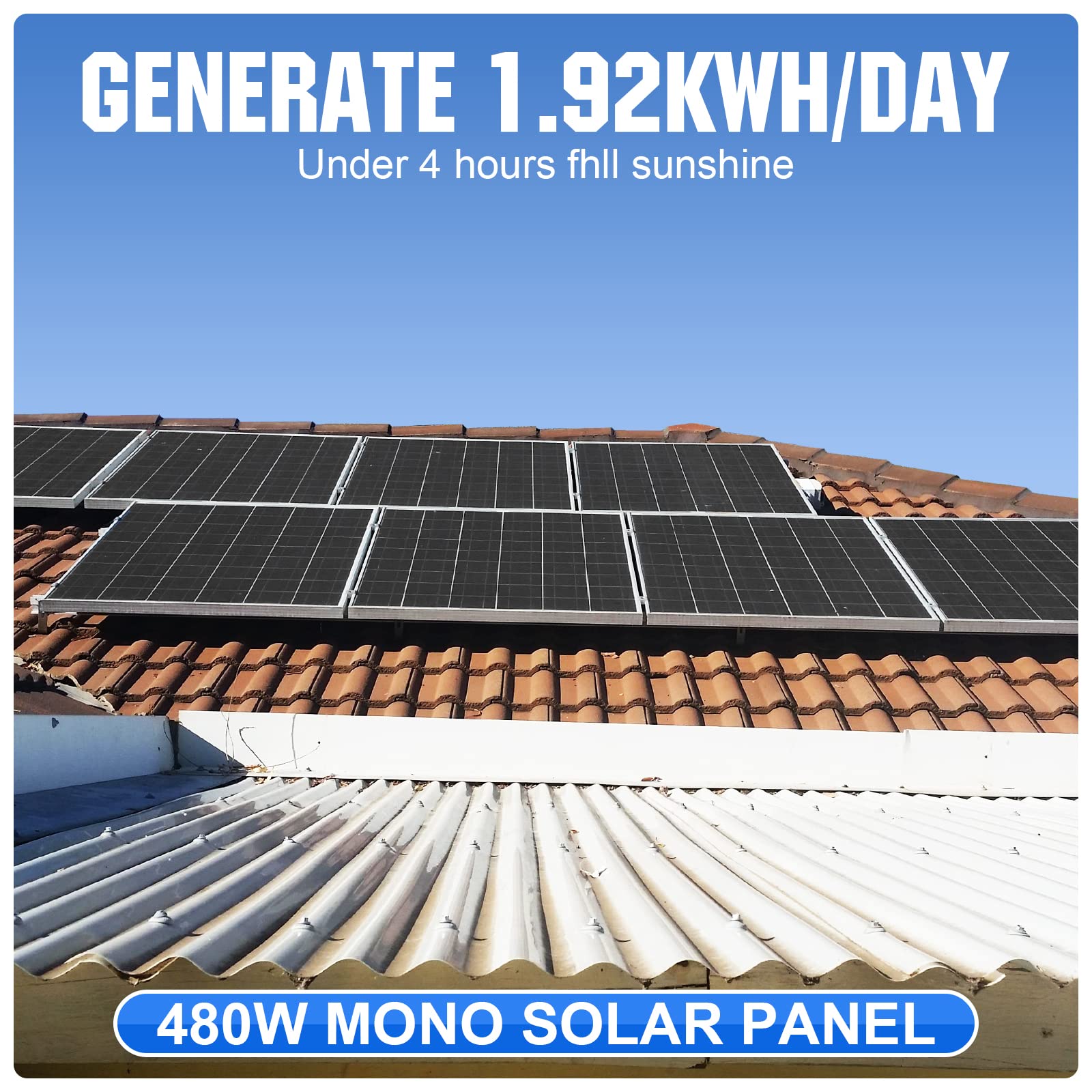 ECO-WORTHY 2 kW·h Solarsystem 480W 24V mit Wechselrichter und Batterie netzunabhängig für Wohnmobil: 4 Stücke 120W Solarmodul + 60A Laderegler + 2 Stücke 50Ah Lithiumbatterie + 1500W Wechselrichter