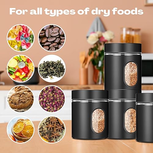 Miniatura 7 de Juego de 6 recipientes de cocina herméticos de acero inoxidable de 20 onzas, recipiente de almacenamiento de alimentos con vidrio de ventana, tarros