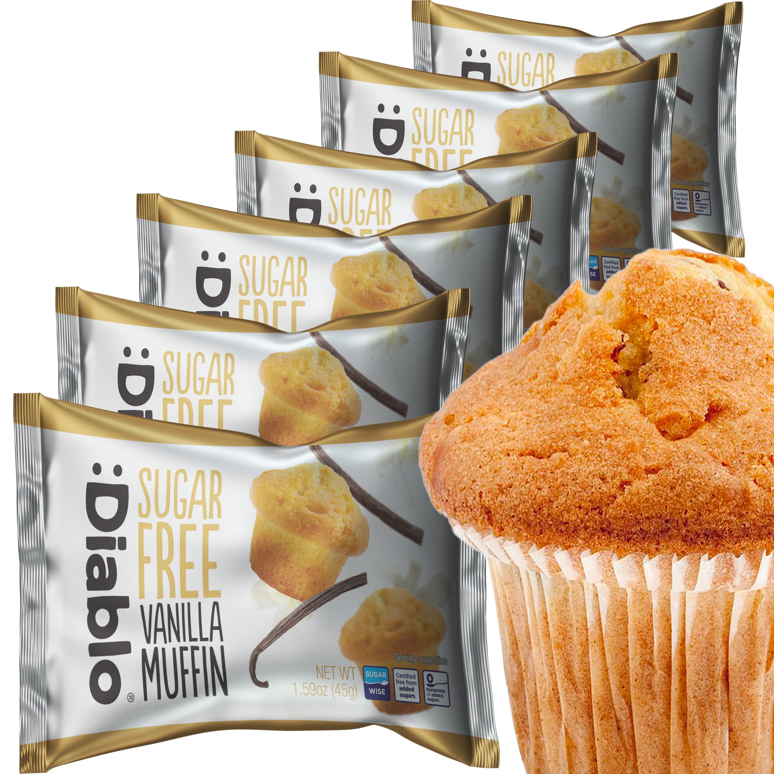 Diablo Chocolate, Chocolate Chip,Vanilla Cupcake | Sugar Free | Sweetened with Maltitol | Perfect for Gifting | Halal & Kosher Approved | 45g Each Cupcake (Vanilla, Pack of 6)