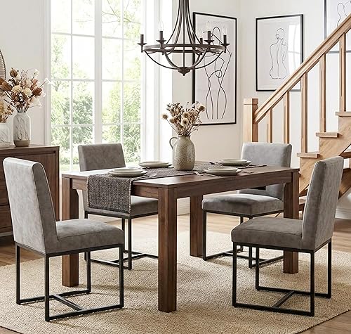 Miniatura 26 de VESCASA Juego de 2 sillas de comedor tapizadas de lino, sillas acolchadas modernas de mediados de siglo con marco de metal dorado para restaurante,