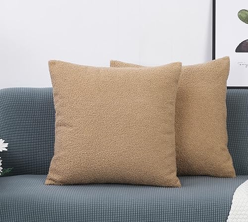 TangDepot Paquete de 2 fundas de almohada lujosas de imitación de piel de oveja sintética, fundas de almohada cuadradas, fundas de almohada