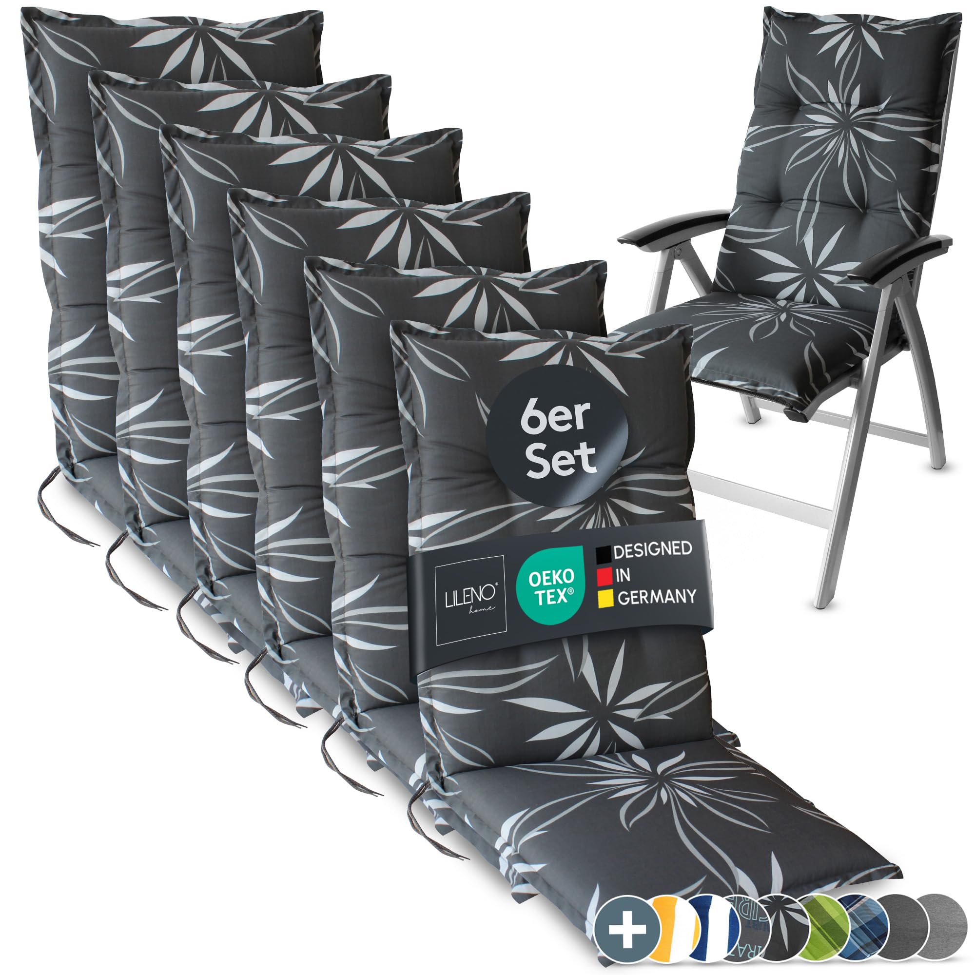 LILENO HOME Gartenstuhl Auflagen - Bequeme Liegen als Sitzauflagen für Gartenmöbel - Stuhlkissen für Gartenstühle und Klappstühle Flor