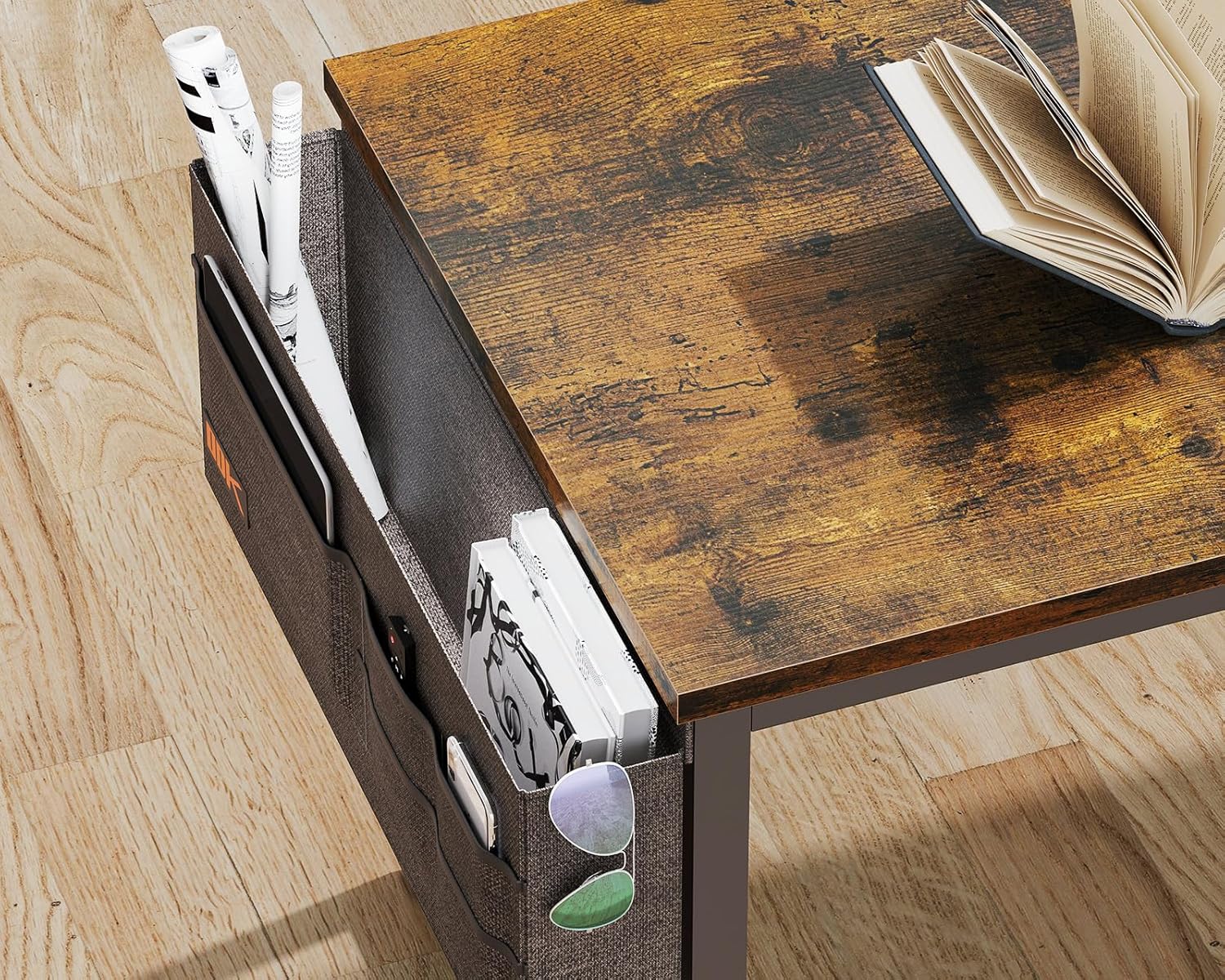 AODK 40 inch Small Computer Desk with Power Outlet for Small Spaces Home Office Student Laptop PC Writing Desks with Storage Bag Headphone Hook, Vintage