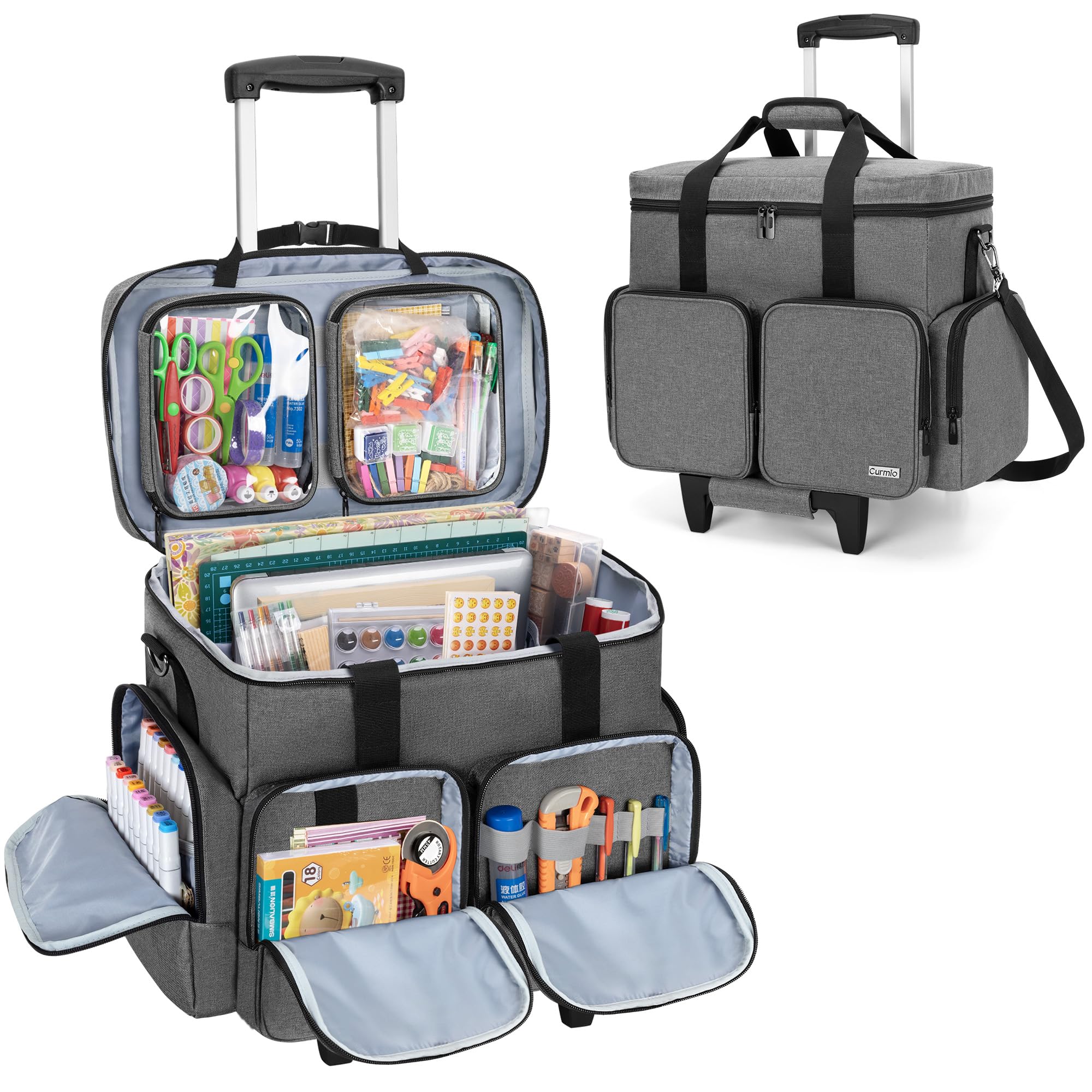 CURMIO Bolsa para álbumes de Recortes, Organizador de Manualidades con Ruedas, Bolsa Rodante para Manualidades para Material de Scrapbooking, Gris
