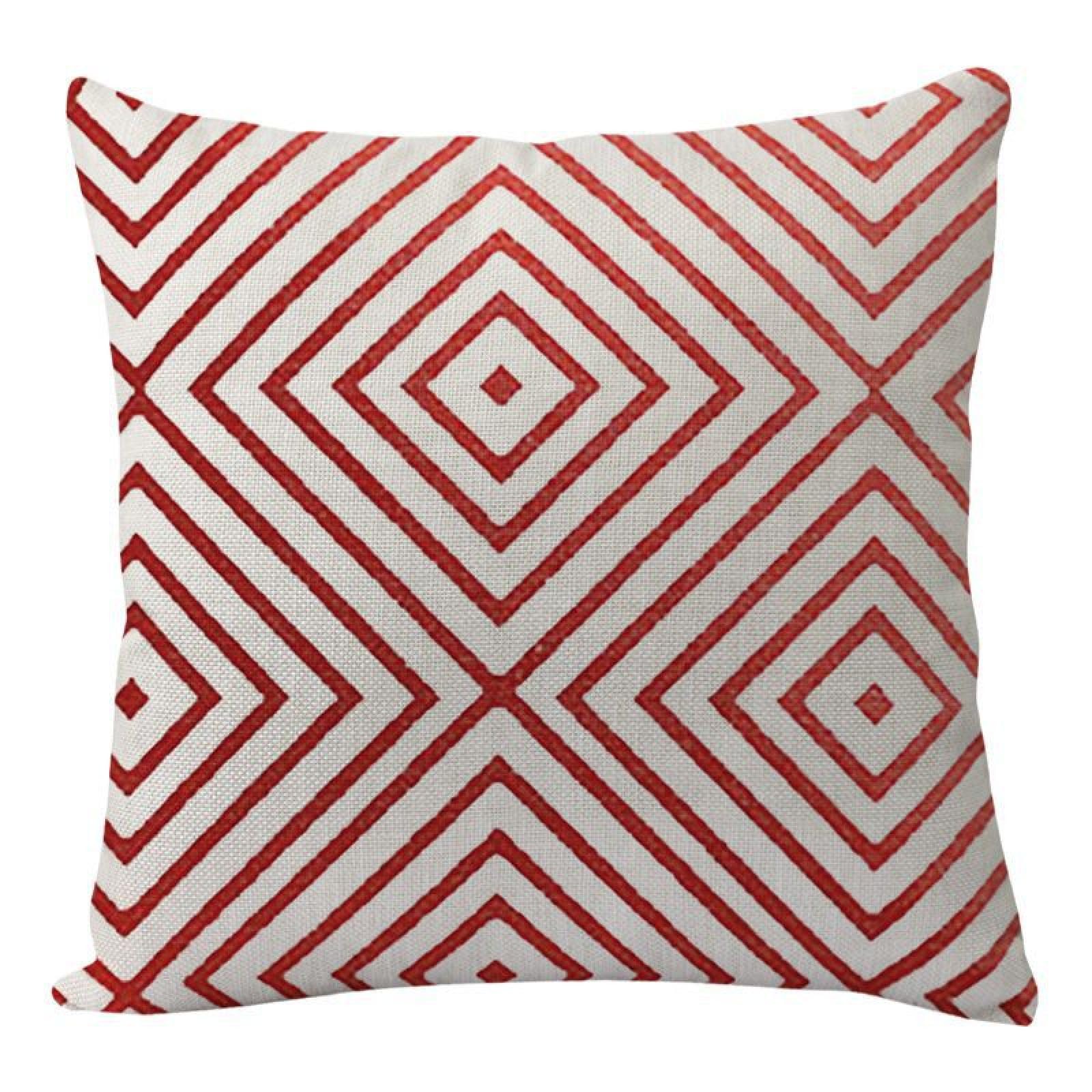 Wazylphin Cushion Covers Geometry Red Pillow Cases Cotton and Linen Cushions with Covers Included Zipper Sofa Cushions Soft Pillowcase Living Room Pillow Cover Bedroom Cushion Cover 60x60cm/1 Pack