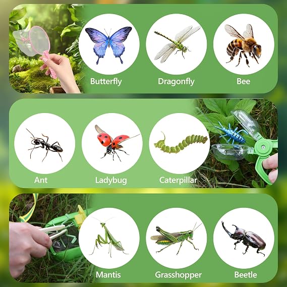 2Pack Bug Catcher Kit, Insect Observation Box with Magnifier, Catcher, Tweezers, BugHunting Kit for Outdoor, Bug CollectingKit