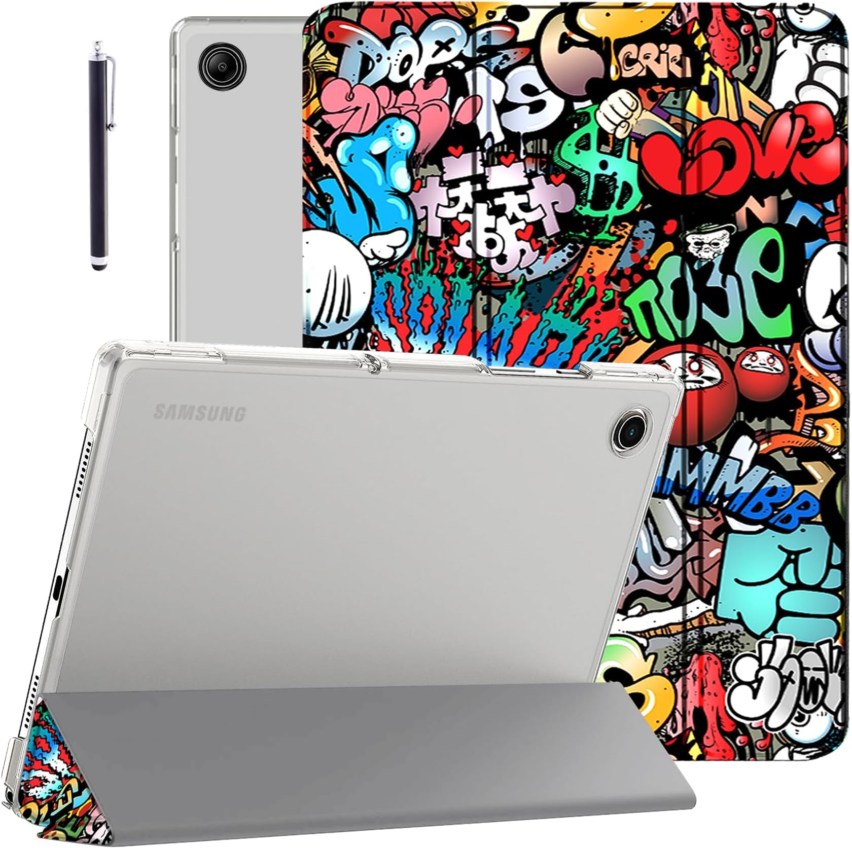 Robustrion Cover for Samsung Galaxy Tab A9 Plus 11 inch, Flip Cover Case for Samsung A9 Plus Tablet with Translucent Back [Auto Sleep Wake Support] - Hippy