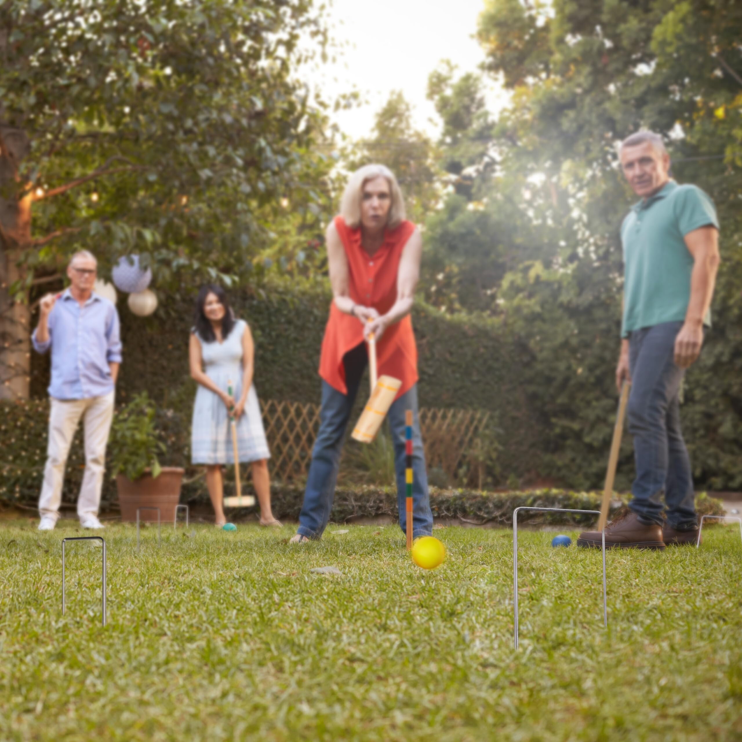 Relaxdays Jeu de Croquet Set Complet 8 Joueurs Enfants Adultes avec Sac Maillets Multicolore