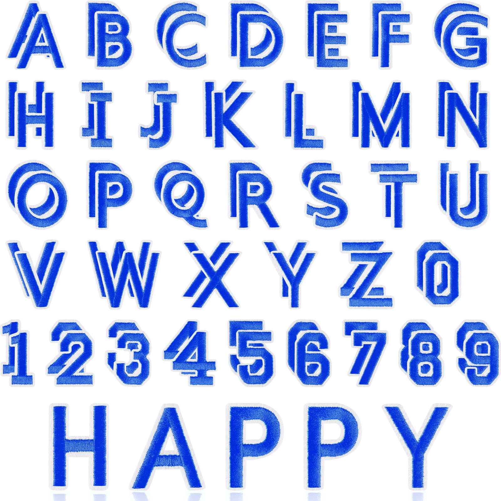 ASTARON 72 Pcs Iron on Letters and Numbers Patches, 1.5 Inch Letters A-Z Numbers 0-9 Embroidered Applique Patches Alphabet Cloth Patch for Clothes, Bags, Socks, Jeans, Hat, DIY Accessories(Blue)
