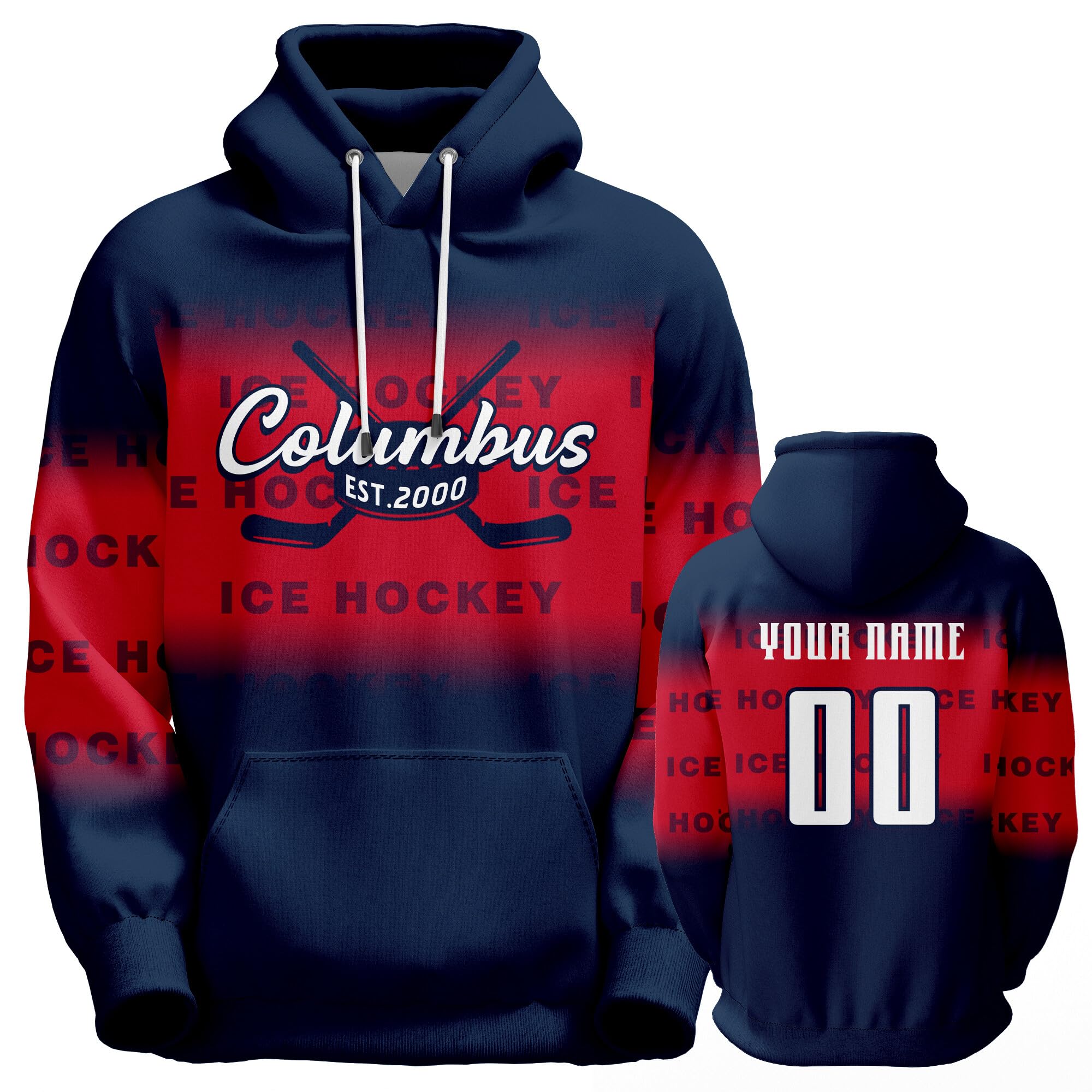 Kcivooh Customized Hockey Hoodie Personalized Hockey Gradient Hooded Sweatshirt Design Name Number Gift for Men Women Youth