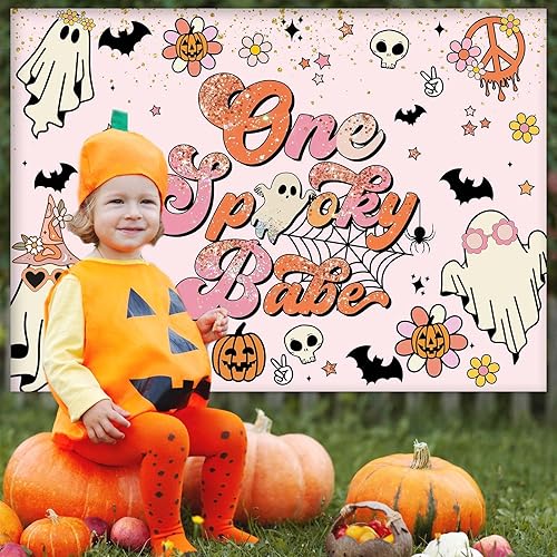 Miniatura 3 de Avezano Telón de fondo con texto en inglés "One Spooky Babe", decoración de fiesta de primer cumpleaños, decoración de fiesta de primer cumpleaños,