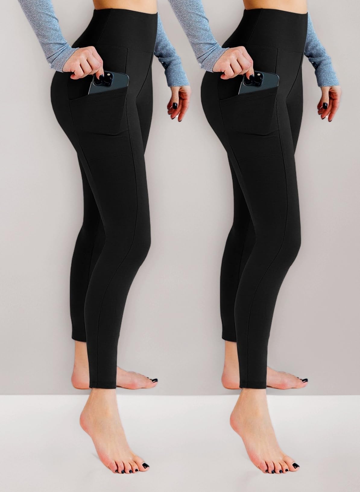 โ 2 Pack Gym Leggings for Women High Waist Opaque Leggings with Pockets for Workout Sport Yoga Running
