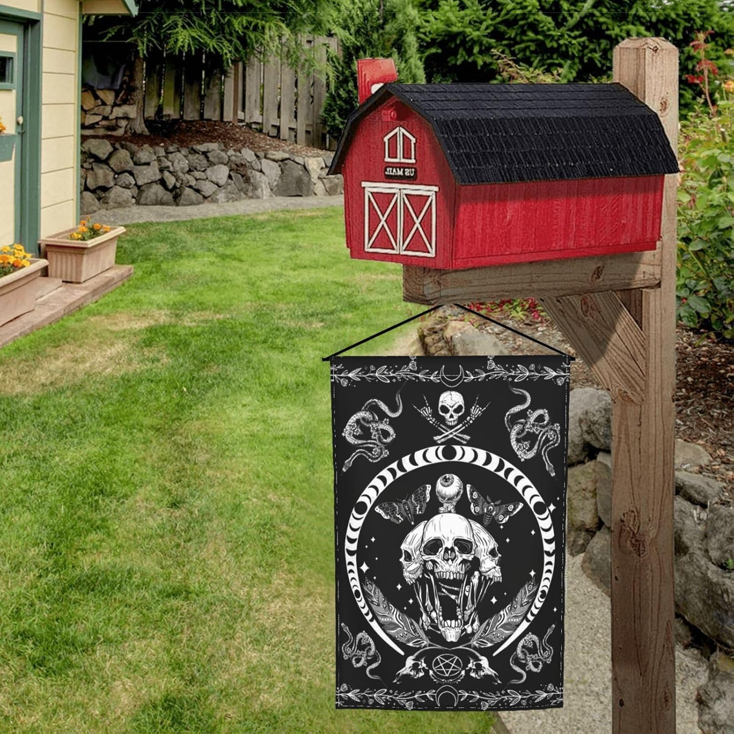 Skull Skeleton Halloween Garden Flag Welcome Party Outdoor Outside Decorations Picks Home House Garden Yard Decor 12x18 Inch - Image 5