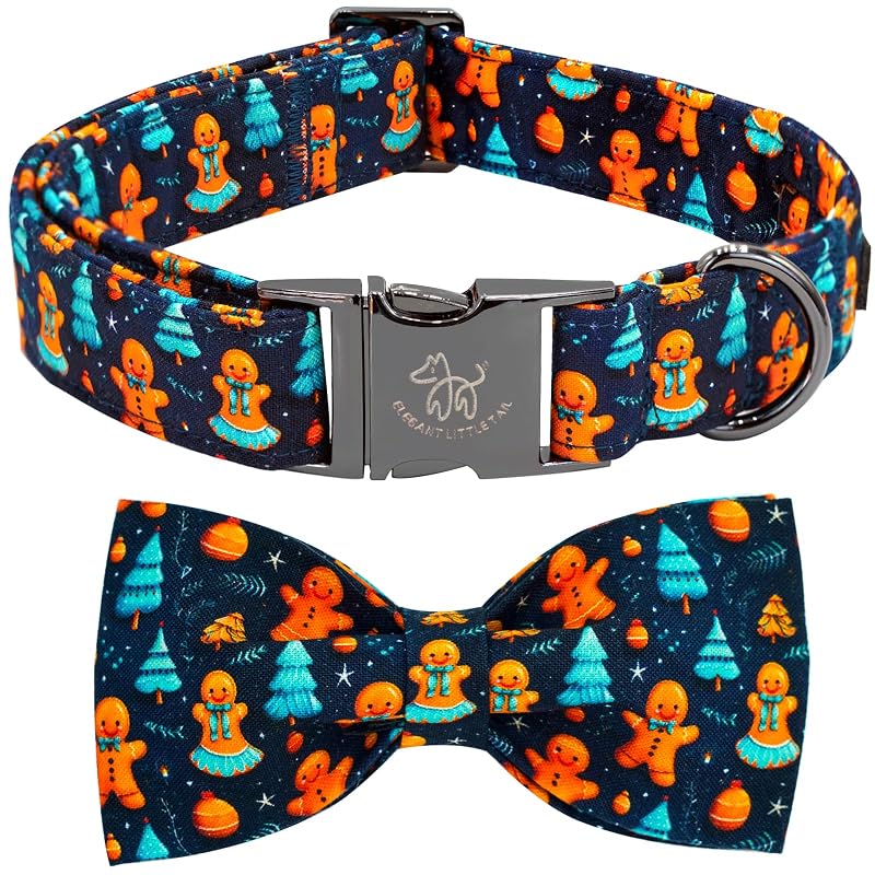 Coleira para Cães em Algodão com Laço de Natal Blue Gingerbread Man Elegant little tail, Extra Pequena, 1 unidade