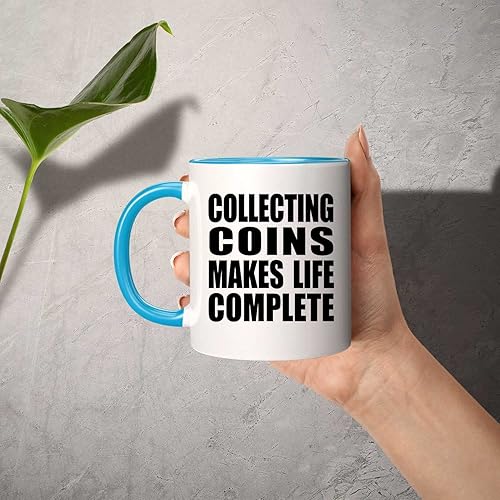 Miniatura 3 de Gifts, Collecting Coins Makes Life Complete, 11oz Accent Coffee Mug Blue Ceramic Tea-Cup with Handle - for Birthday Anniversary Christmas Mothers