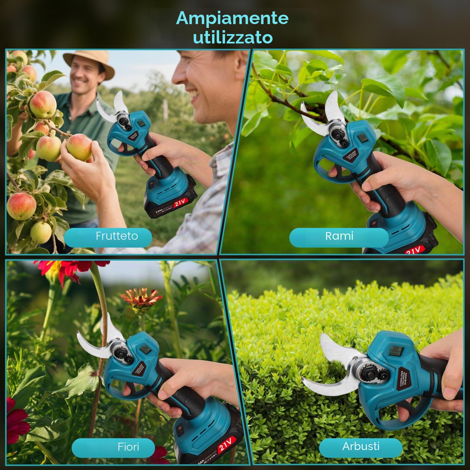 Forbici Potatura a Batteria con Asta Telescopica 2,6 m Testa 180° | Taglio da 35 mm, display e 2 batterie 2.0Ah, perfetta per alberi, giardino e rami alti