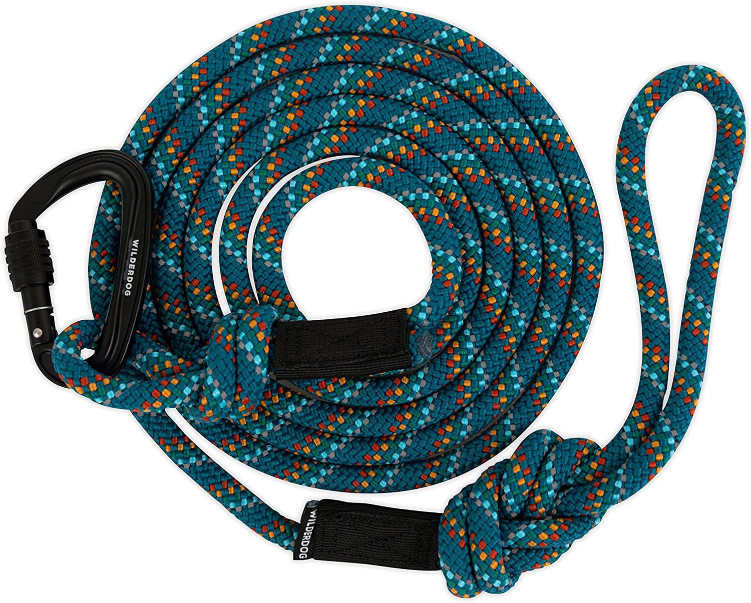 Wilderdog Correa de cuerda de escalada con mosquetón pequeño para perros pequeños y medianos, 5 pies, azul pacífico, 1 unidad