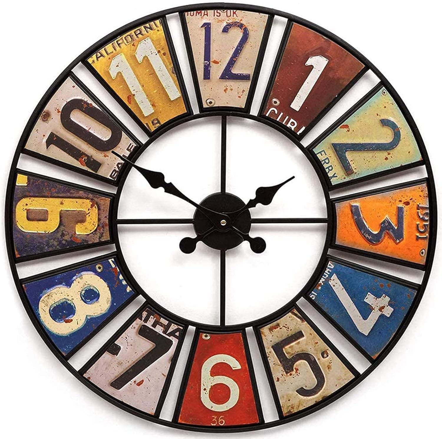 Retro Large Garden Wall Clock, 24 Inch Silent Battery Operated Outdoor Clock, Multicolor, For Patio, Porch, Fence, Home