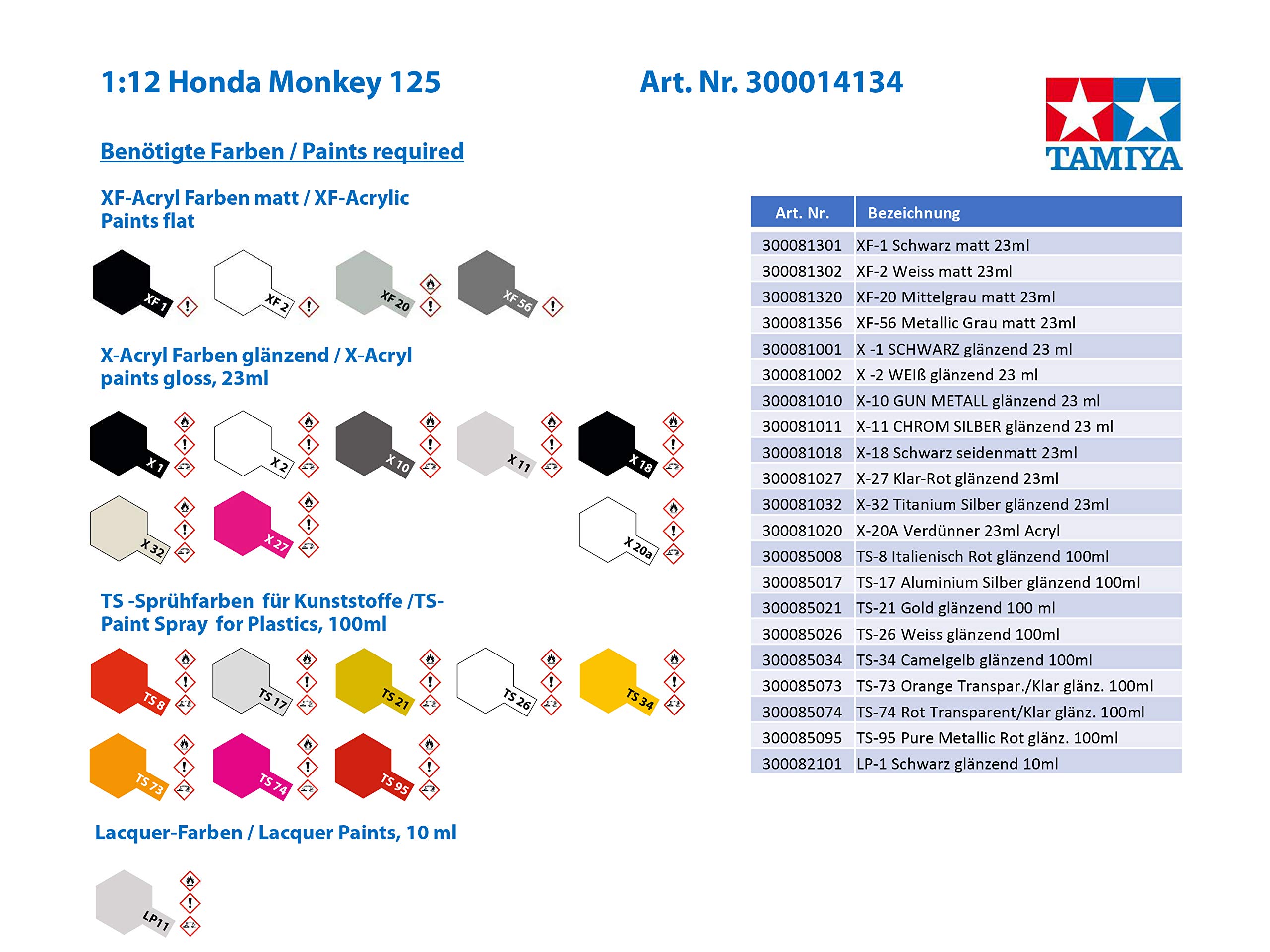 Tamiya 14134 Honda veicolo 14134-1:12 Scimmia 125, modellismo, kit di costruzione in plastica, non verniciato