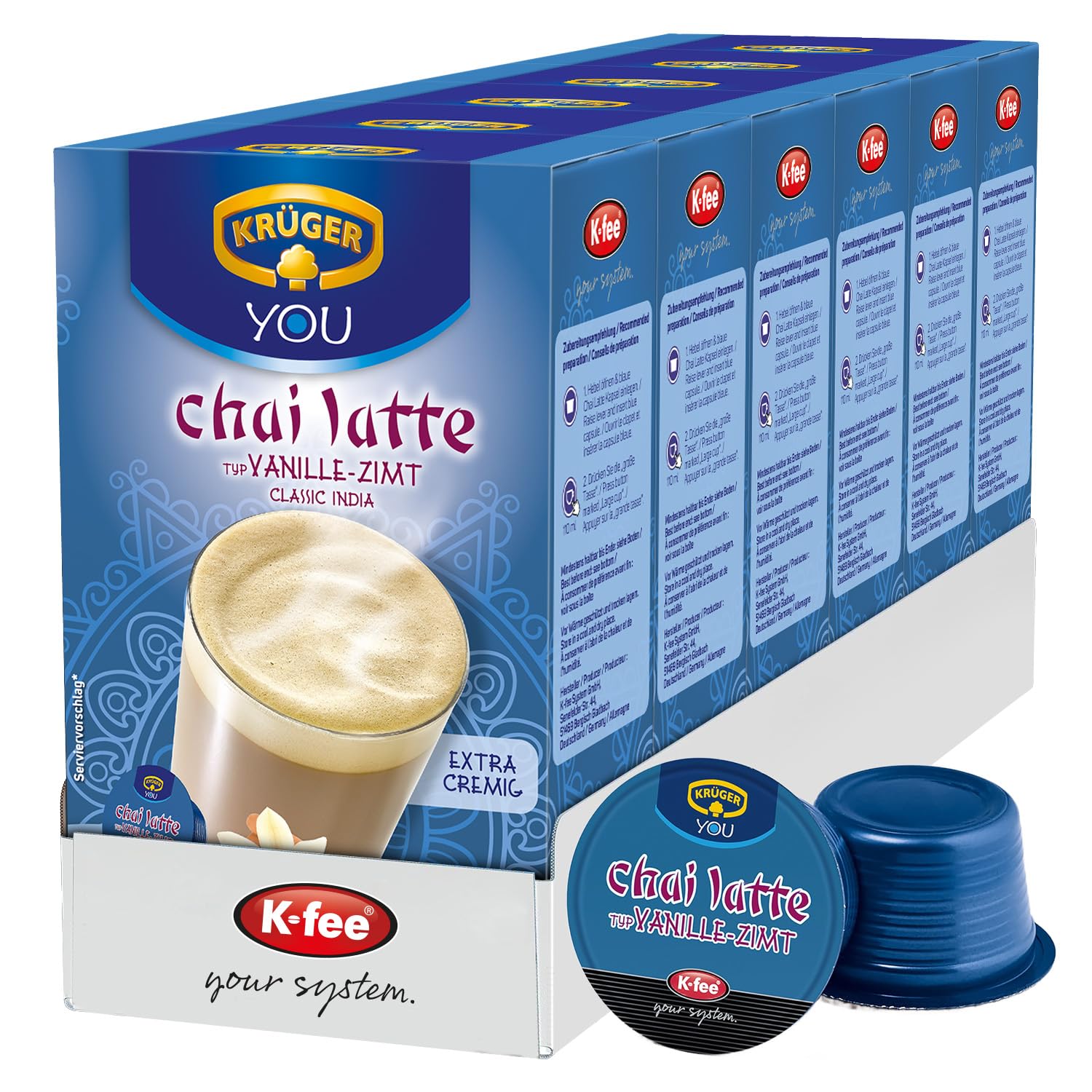 KRÜGER Chai Latte Vanille-Zimt Kapseln, kompatibel mit K-fee und ALDI EXPRESSI* Kapselmaschinen, Instantzubereitung für Milchtee, 96 Kapseln