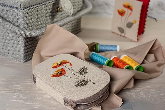 Hobby Gift Sewing Kit, Zip Case, Embroidered, Wildflowers